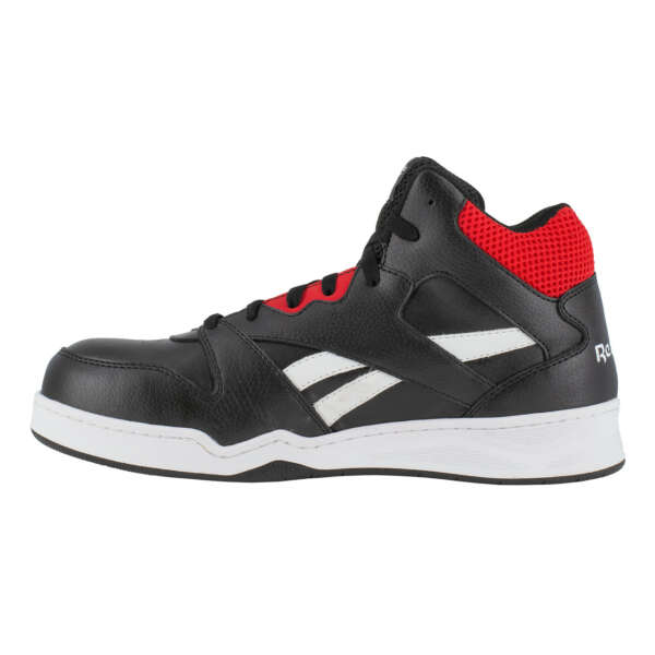 BLACK WHITE AND RED HIGH TOP WORK SNEAKER